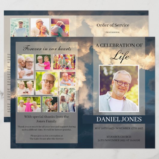 Blue Sky begrafenisprogramma Sjabloon (Voorkant / Achterkant)