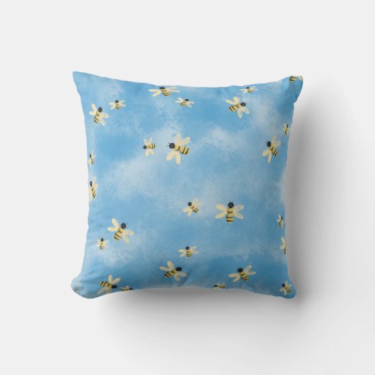 Blue Sky bijen Throw Cushion Kussen (Voorkant)