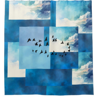 Blue Sky Birds Ontwerp Douchegordijnen