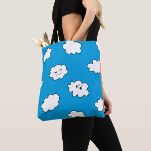 Blue Sky Cartoon Funny Clouds Tote Bag