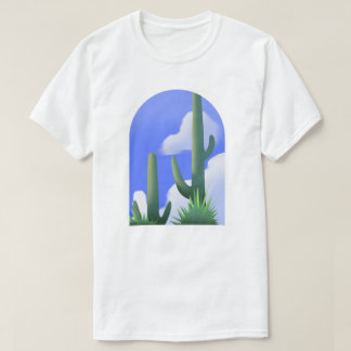 Blue Sky Desert Cactus Painting Tee T-shirt