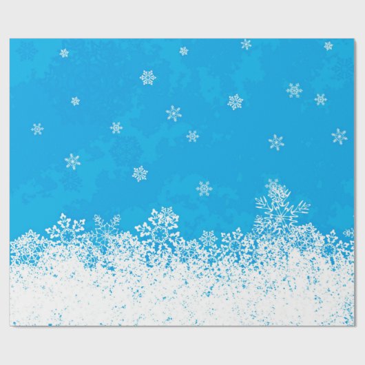 Blue Sky en Falling Snow Christmas Wrapping Paper Cadeaupapier (Vlak)