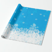 Blue Sky en Falling Snow Christmas Wrapping Paper Cadeaupapier (Uitgerold)