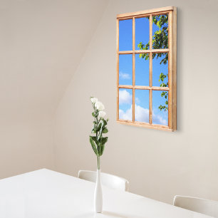 Blue Sky en Leaves 3D Effect Uitzicht Afbeelding Canvas Afdruk