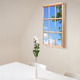 Blue Sky en Leaves 3D Effect Uitzicht Afbeelding Canvas Afdruk