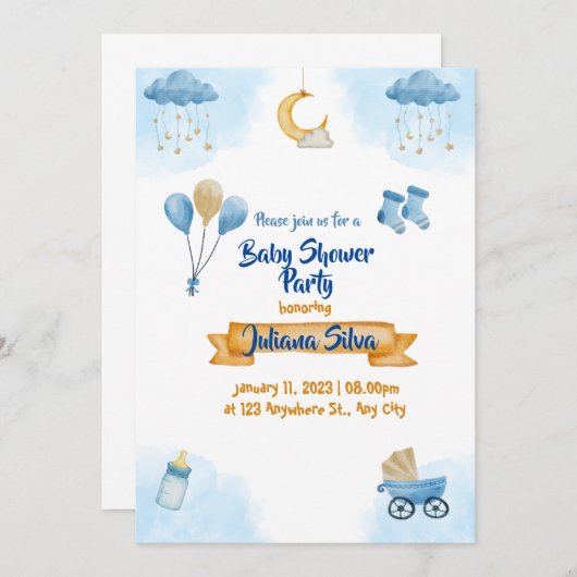 Blue sky enfants invitation (Devant / Derrière)