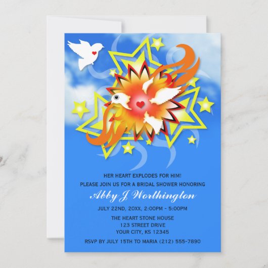 Blue Sky Exploding Birds Bridal Shower-uitvindinge Kaart (Voorkant)