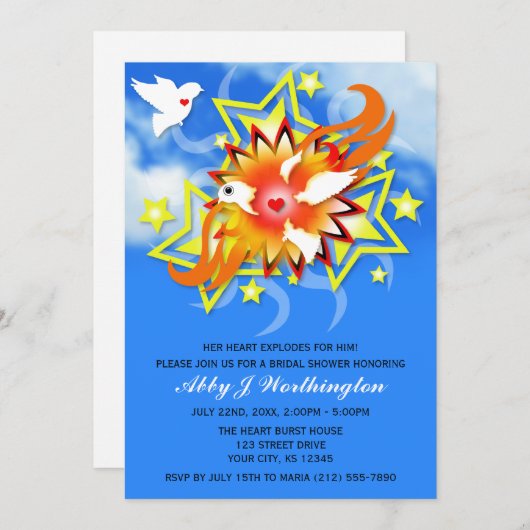 Blue Sky Explods Birds Bridal Shower Invitations (Devant / Derrière)