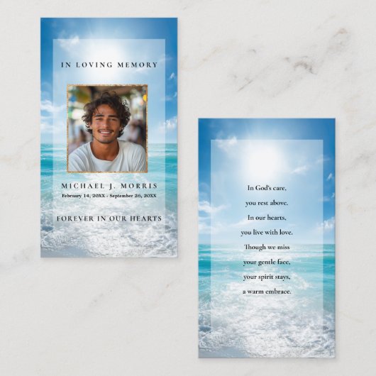 Blue Sky Funeral Prayer Card  Visitekaartje (Voorkant / Achterkant)