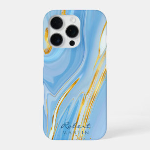 Blue Sky Gold Glitter Marmer iPhone 16 Pro Hoesje