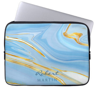 Blue Sky Gold Glitter Marmer  Laptop Sleeve