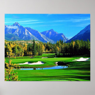 Blue Sky Green Grass Mountain Afbeelding Golf Post Poster