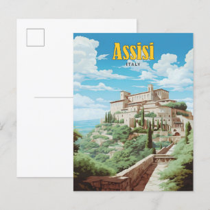 Blue Sky in Assisi Italië Vintage Travel Briefkaart