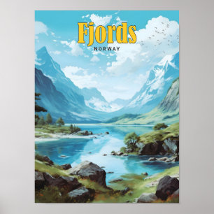 Blue Sky in Fjords Noorwegen Vintage Travel Poster