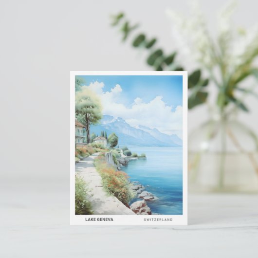 Blue Sky in het meer van Genève Zwitserland Reizen Briefkaart (Staand voorkant)