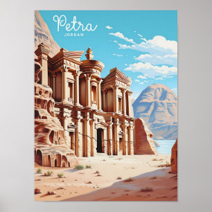 Blue Sky in Petra Jordan Vintage Reizen Poster