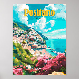 Blue Sky in Positano Italië Vintage Travel Poster