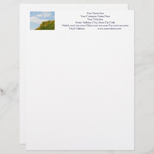 Blue Sky Letterhead Hillside Meadow Poppies Briefhoofd Sjabloon (Voorkant / Achterkant)