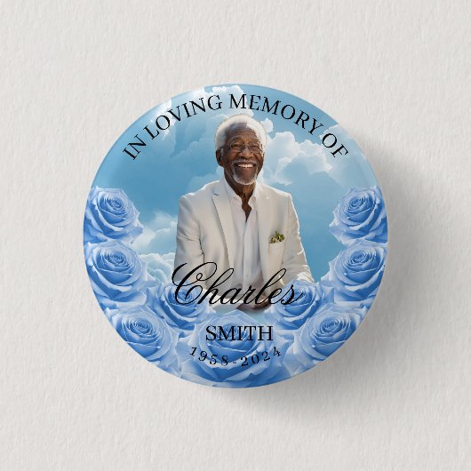 Blue Sky Memorial Button Roses Memorial Button (Voorkant)