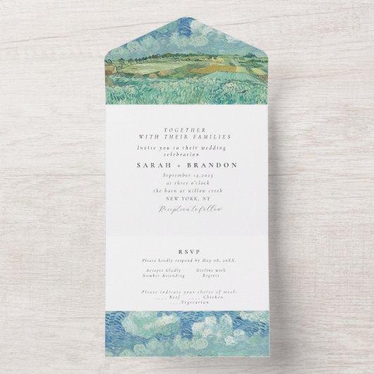 Blue Sky met Green field bruiloft uitnodiging (Binnen)