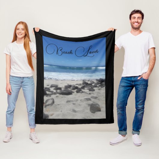Blue Sky Ocean Lava Rocks Beach Lover Fleece Deken (In situ)