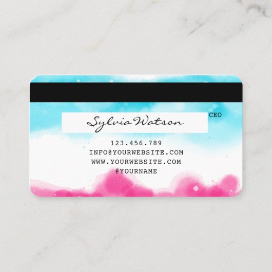 Blue Sky Ocean Watercolor Carte de crédit (Dos)