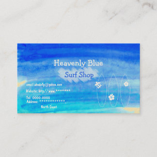 Blue sky ocean watercolor Surf shop2 sand beach Visitekaartje