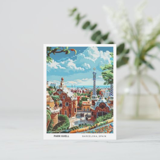 Blue Sky Park in Guell Barcelona Spanje Reizen Briefkaart (Staand voorkant)