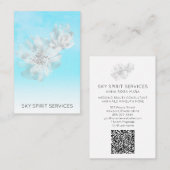 *~* Blue Sky QR Clouds Floral Glitter Shimmer Visitekaartje (Voorkant / Achterkant)