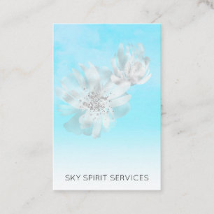 *~* Blue Sky QR Clouds Floral Glitter Shimmer Visitekaartje