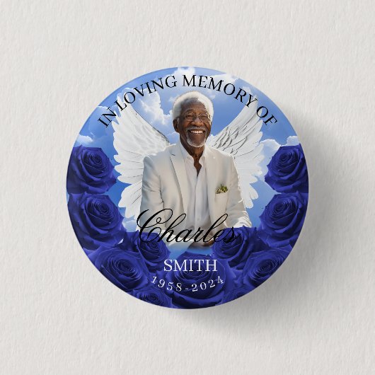 Blue Sky Roses Funeral Memorial Button Angel Wings (Voorkant)