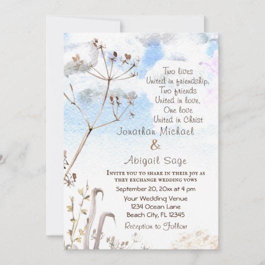 Blue Sky Simple Botanical Garden Christelijk Weddi Kaart (Voorkant)