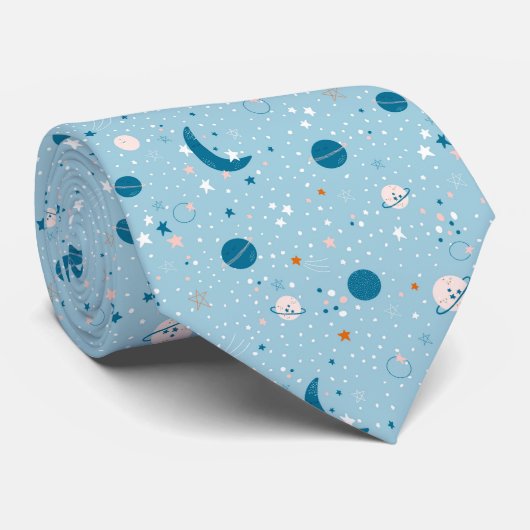 Blue Sky & Space Pattern Stropdas (Opgerold)