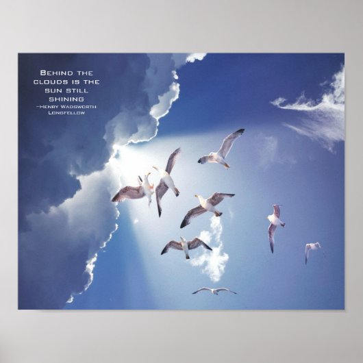 Blue Sky Sunlight Seagulls Inspirerend Quote Poster (Voorkant)
