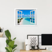 Blue Sky Tranquil Zee Uitzicht Fake Window Poster (Thuiskantoor)