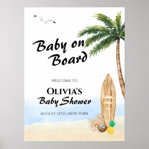 Blue Sky Tropical Beach Surf Baby shower Welkom Poster