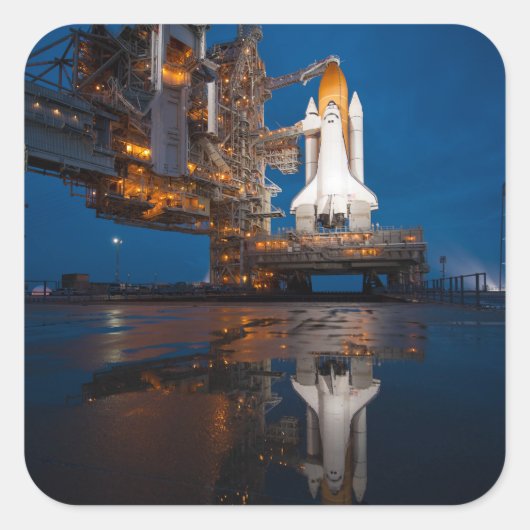 Blue Sky voor Space Shuttle Atlantis Lancering Vierkante Sticker (Voorkant)