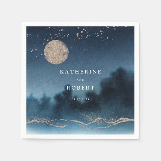 Blue Sky Waterverf Landschap Bruiloft Monogram Servet (Voorkant)