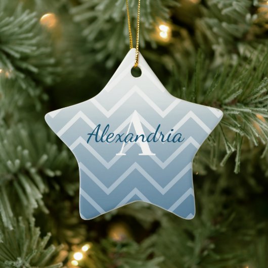 Blue Sky White Chevron Keramisch Ornament (Boom)
