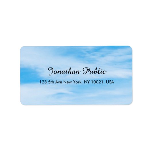 Blue Sky White Clouds Modern Elegant Handgeschreve Etiket (Voorkant)