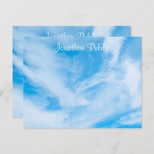 Blue Sky White Nuages Modèle manuscrit Script (Devant / Derrière)