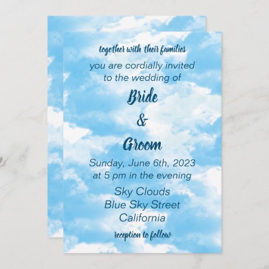 Blue Sky Wolken Bruiloft uitnodiging (Voorkant / Achterkant)