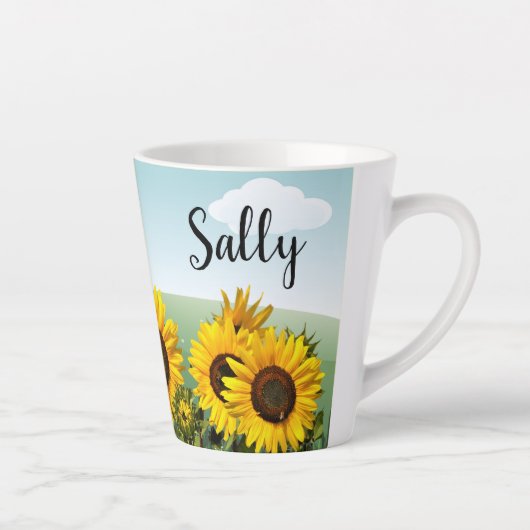 Blue Sky Zonnebloem en Vlinder gepersonaliseerd Latte Mok (Rechts)