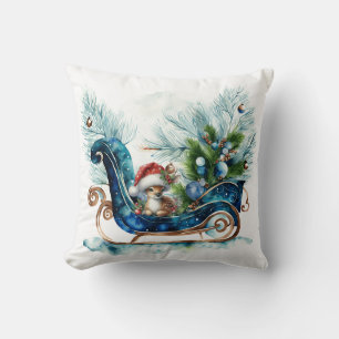 Blue Sled Baby Reindeer Kussen