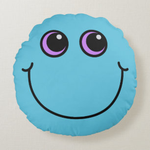 Blue Smiling Emoji Face Rond Kussen
