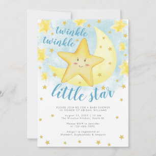 Blue Smiling Gold Twinkle Little Star-Baby shower Kaart