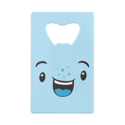 Blue Smiling Kawaii Face Carte de crédit Bottle Ou (Dos)