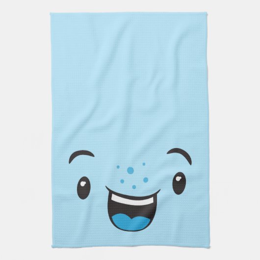 Blue Smiling Kawaii Face Kitchen Towel Theedoek (Verticaal)