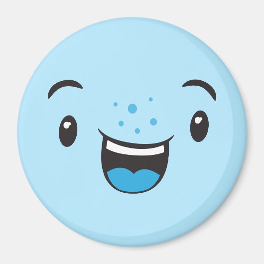 Blue Smiling Kawaii Face Magnet Magneet (Voorkant)