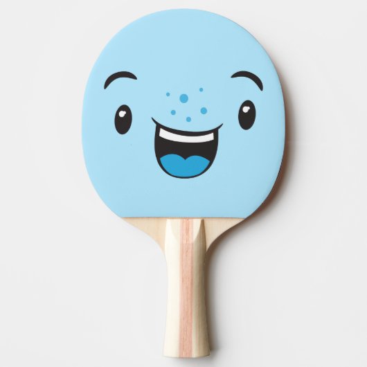 Blue Smiling Kawaii Face Ping Pong Paddle Tafeltennisbatje (Voorkant)